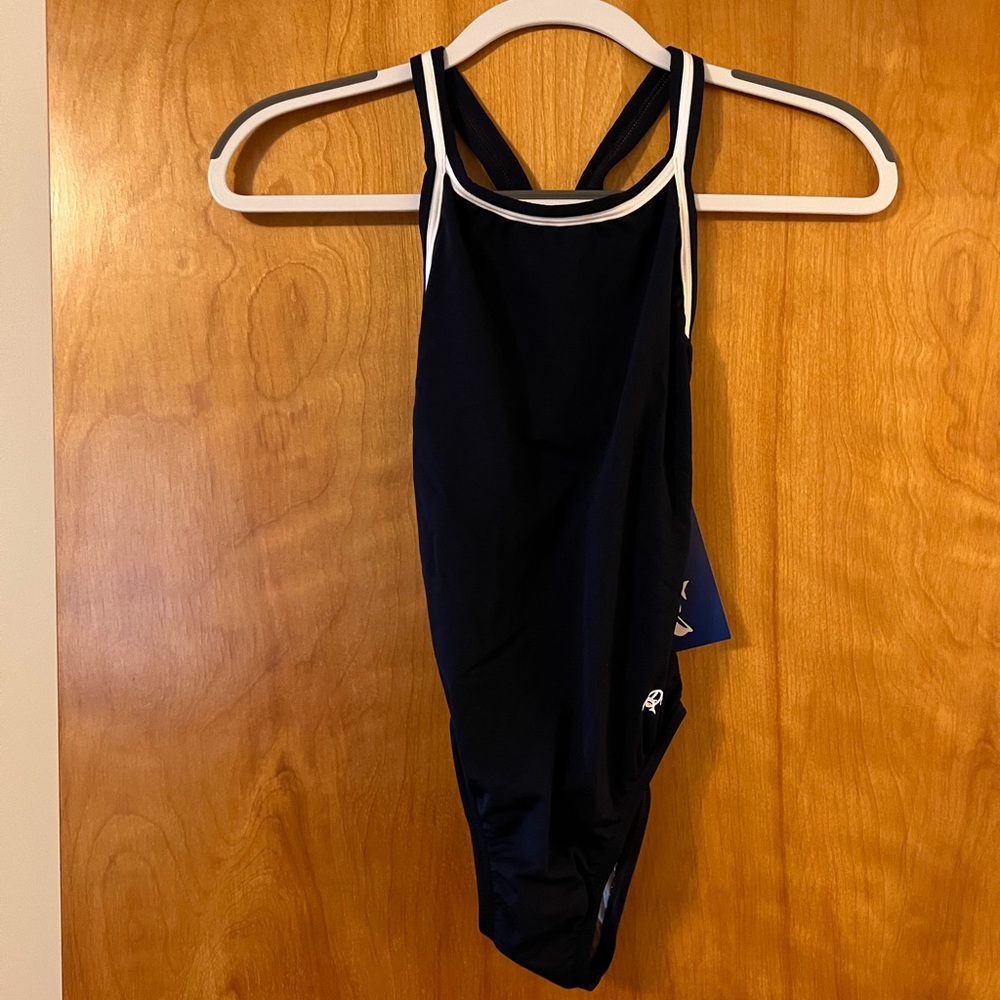 Dolfin Womens Swimsuit One Piece Bathing Swim Suit Navy Blue Vintage NWT Size 30